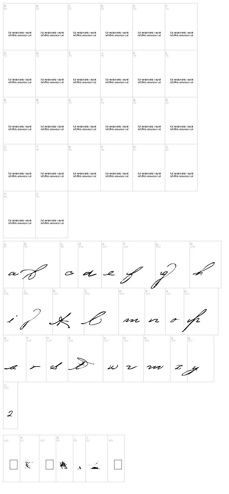 Bedtime Stories font map